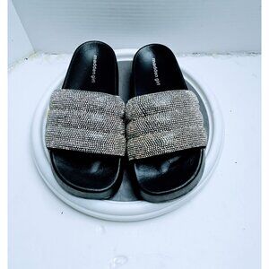 Madden Girl Black Rhinestone Embellished Slide Sandals For Women Size 8